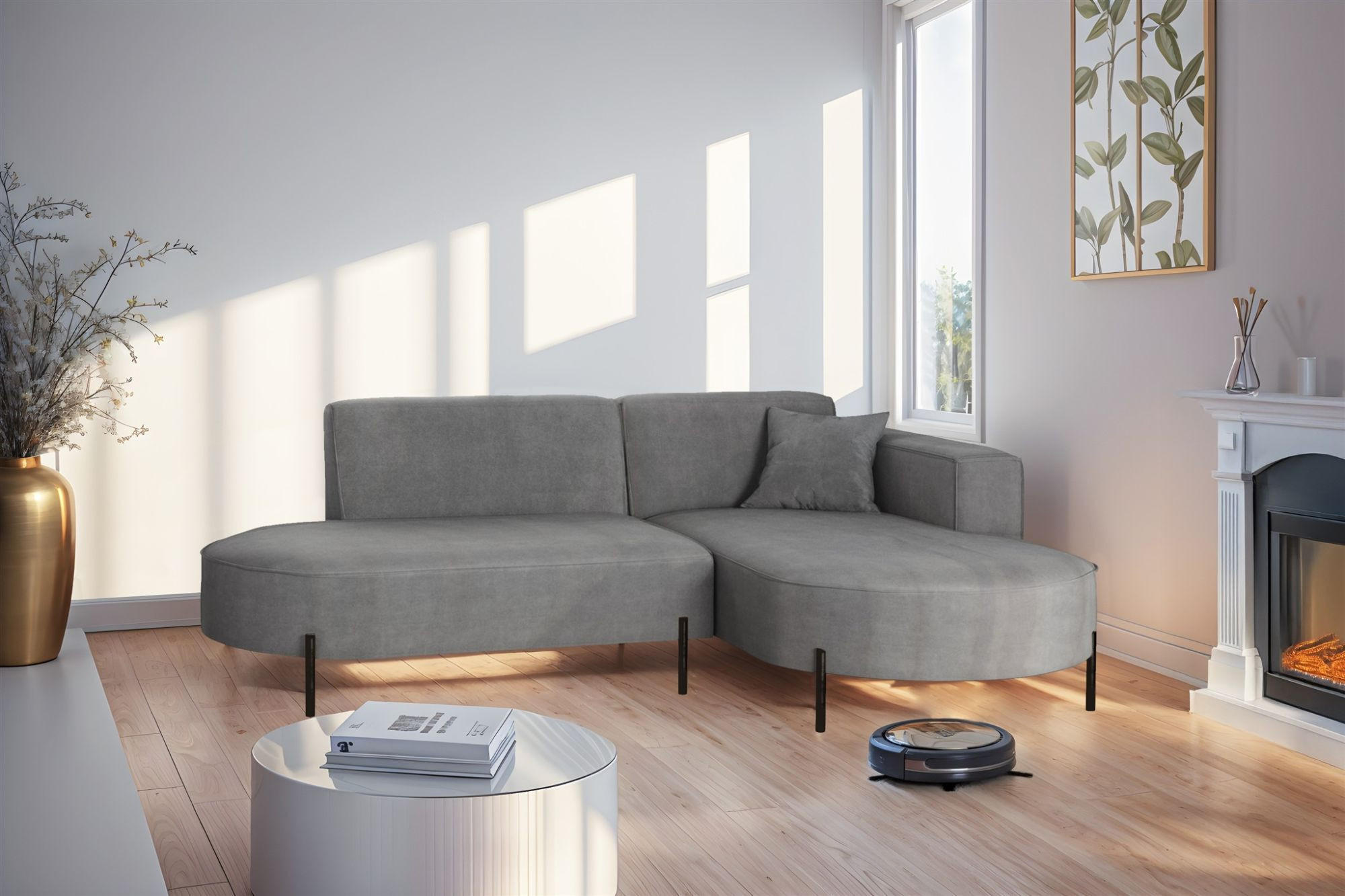 ECKSOFA Valencia Xs - Grau, Holzwerkstoff/Textil (236/165cm) - Fun Möbel