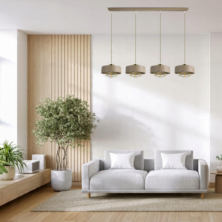 PENDELLEUCHTE ECRU - Beige/Goldfarben, Metall (94/20/100cm) - kiki design