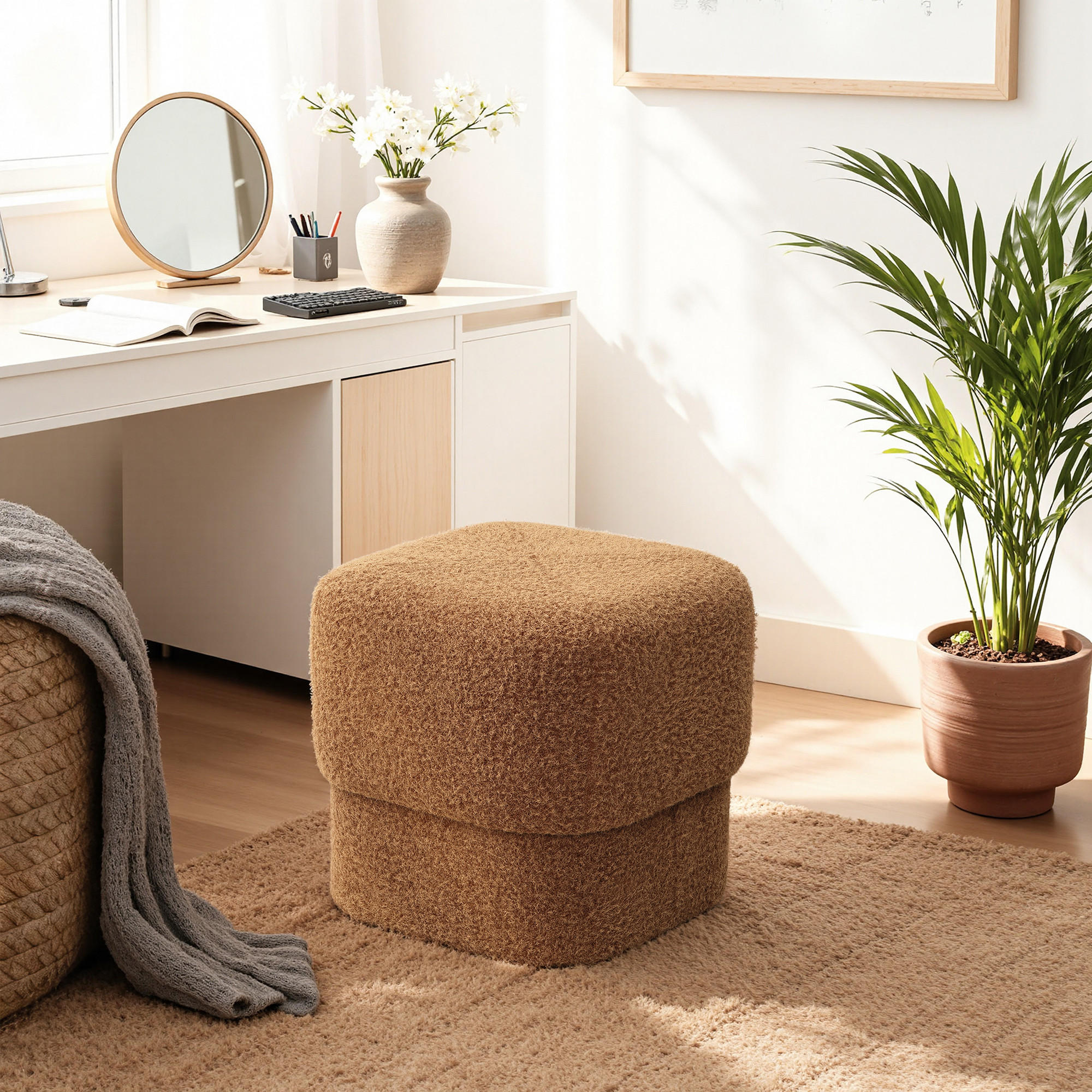 HOCKER Teddy-Pouf Ø42cm 135KG - Braun, Holzwerkstoff (42/40/42cm) - Hometopia