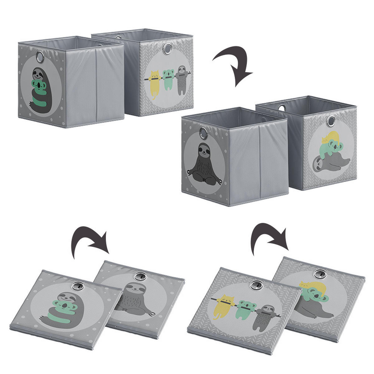FALTBOX Grau 30 x 30 cm (Motiv Faultiere) - Multicolor/Grau, Wellpappe (30/30cm) - Vicco
