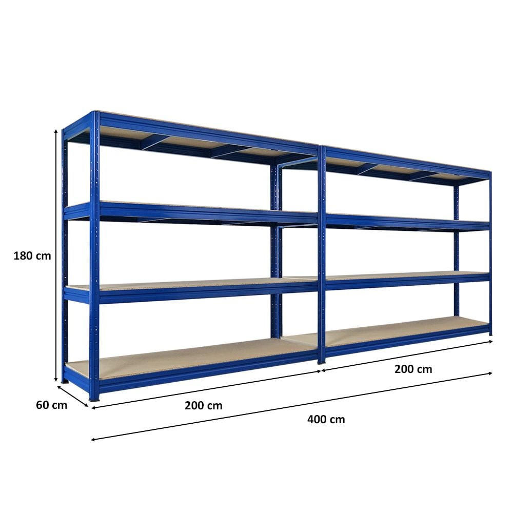 SCHWERLASTREGAL Dino 2er-Set 180x200x60cm Spanplatten-Ebenen Blau - Blau, Metall (400/180/60cm) - PROREGAL