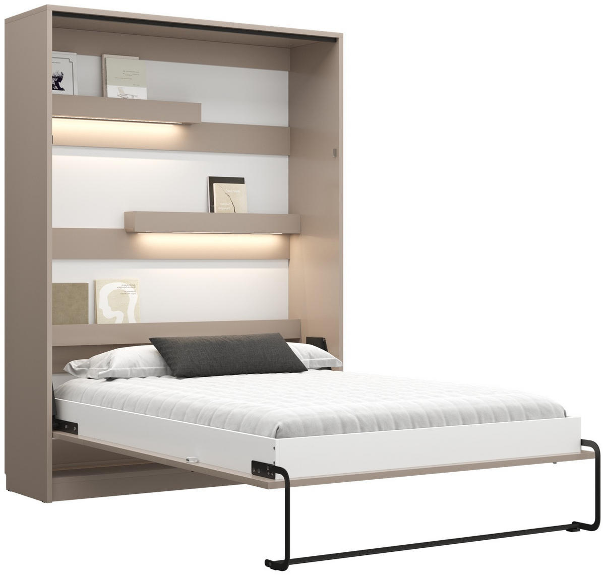 SCHRANKBETT Wandklappbett vetikal GN120x200 mit Schreibtisch und LED - Congo - Grau, Holzwerkstoff (120/200cm) - QMM TraumMöbel