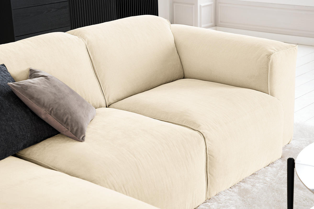 3-SITZER ECKSOFA mit Longchair - Beige/Schwarz, Kunststoff/Textil (251/173cm) - home24