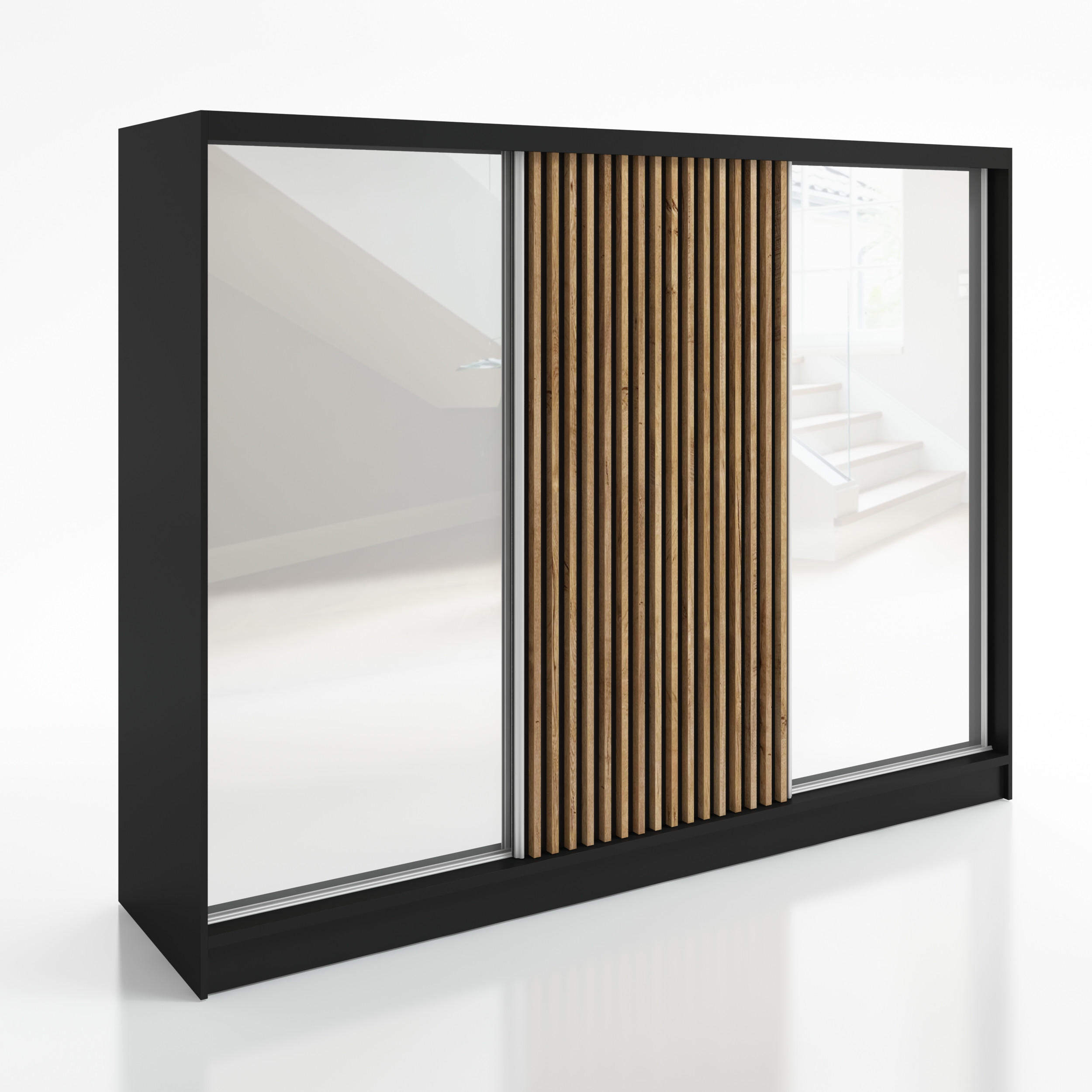 A&J MöbelLand Schwebetürenschrank Schwarz 200x215x59.5 cm