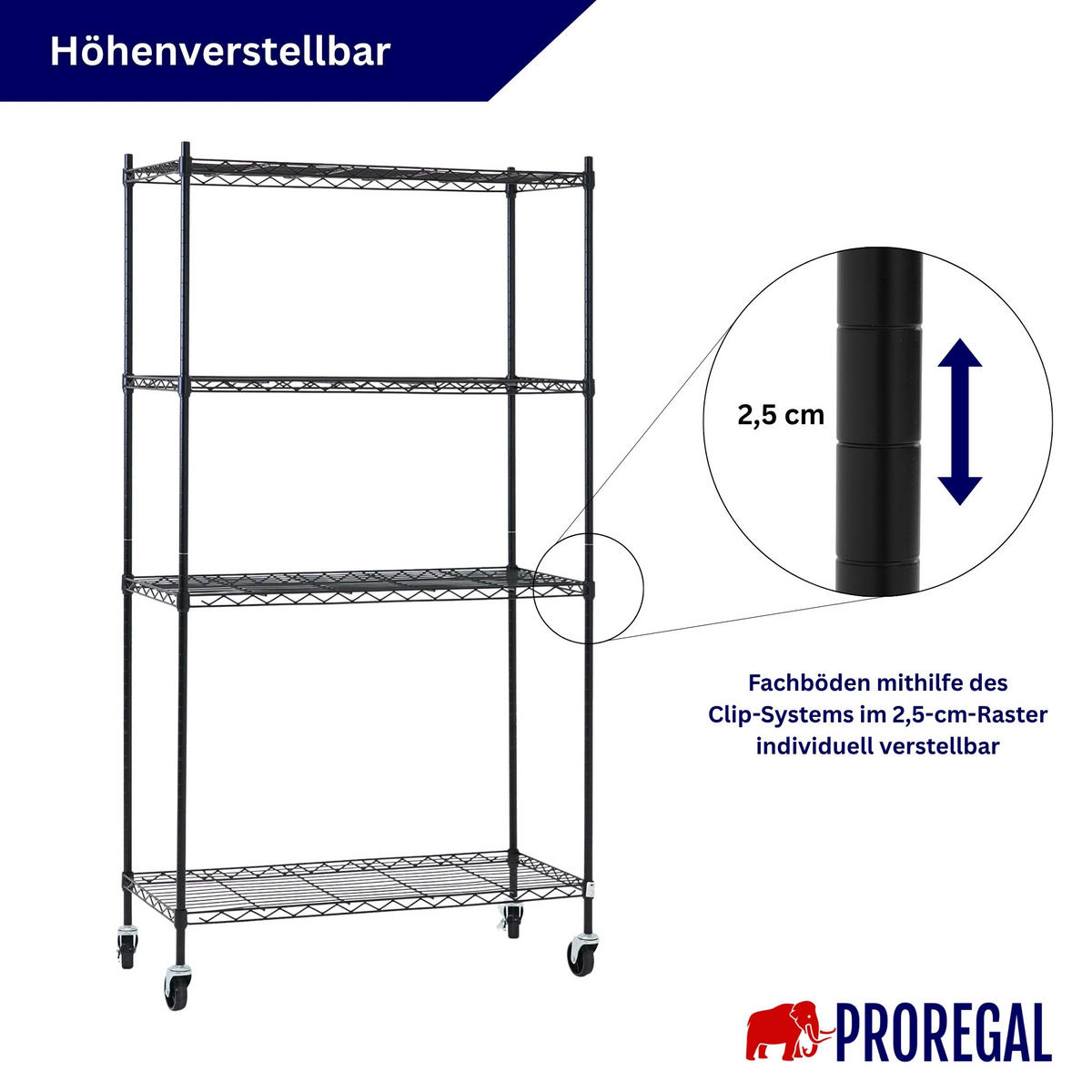 GITTERREGAL 2er - Set HADES mit Rollen & 4 Gitterböden Metall 160x90x40cm Schwarz - Schwarz, Metall (90/160/40cm) - PROREGAL