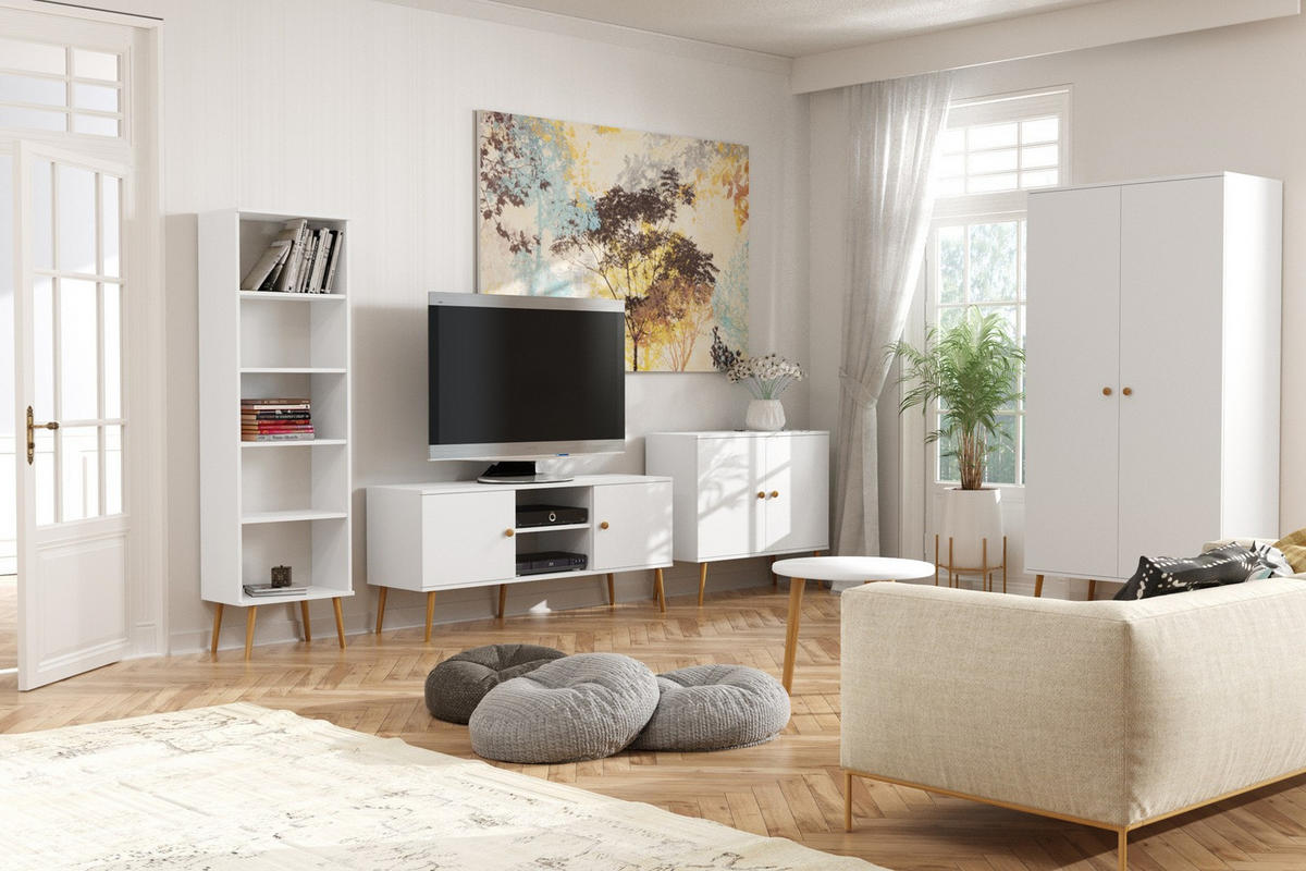 BÜCHERREGAL Ikon, Weiß, Standregal mit 4 Böden - Weiß, Holzwerkstoff (46/180/32cm) - Bettso