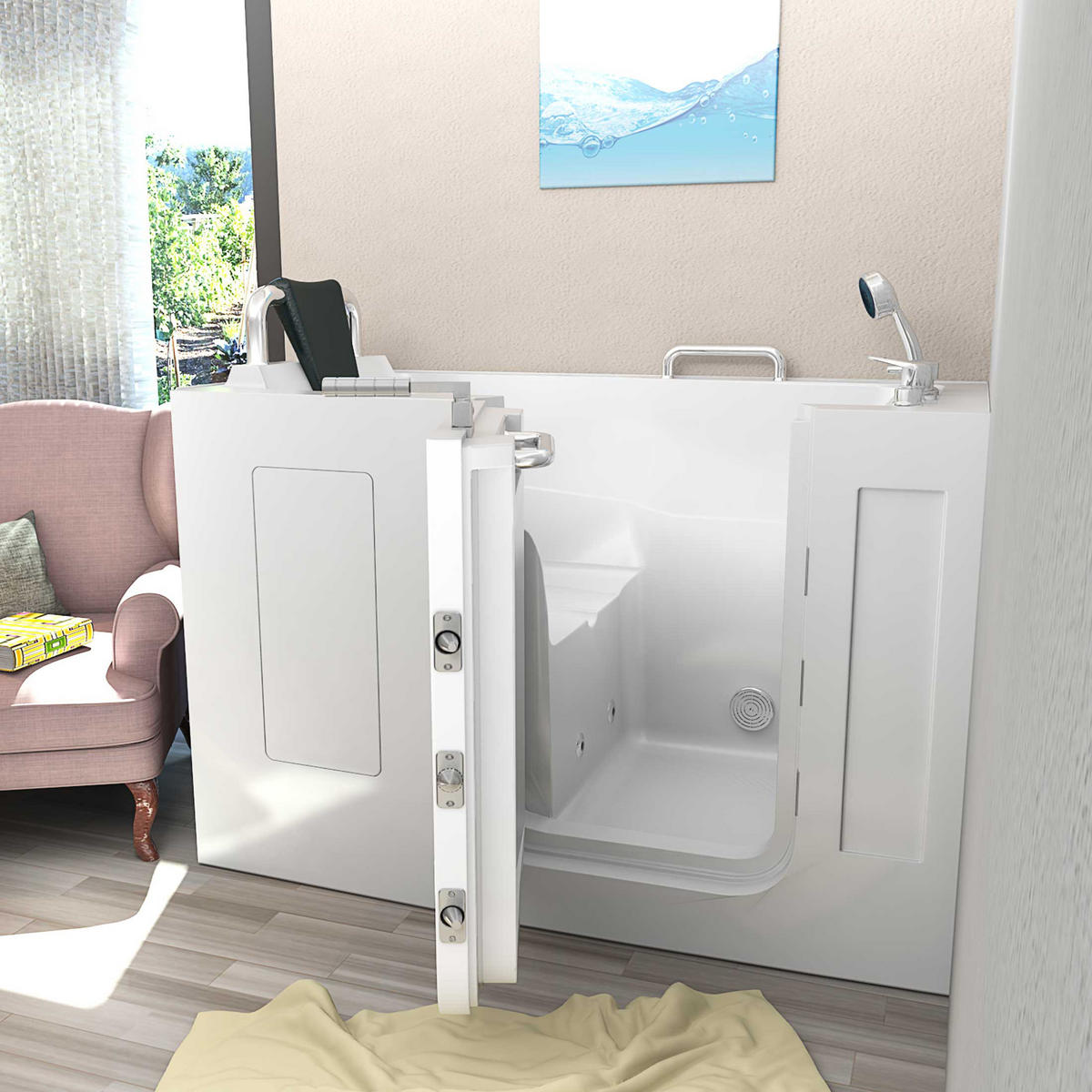 WHIRLPOOL-SENIORENWANNE S07WP-C-L Weiß - Weiß, Glas/Kunststoff (76/116/140cm) - AcquaVapore by Sandra Jentho