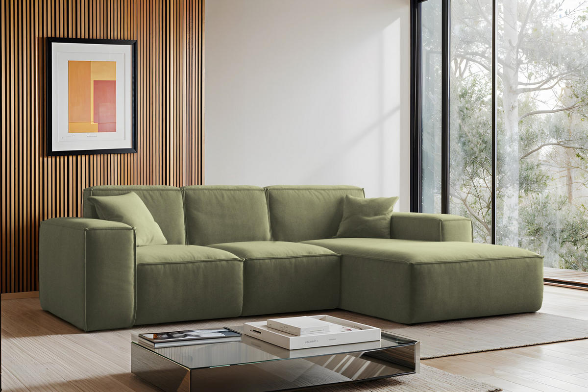 ECKSOFA L-Form Siena Stoff Salvador Olive Rechts - Olivgrün, Holz (266/165cm) - Kaiser Möbel