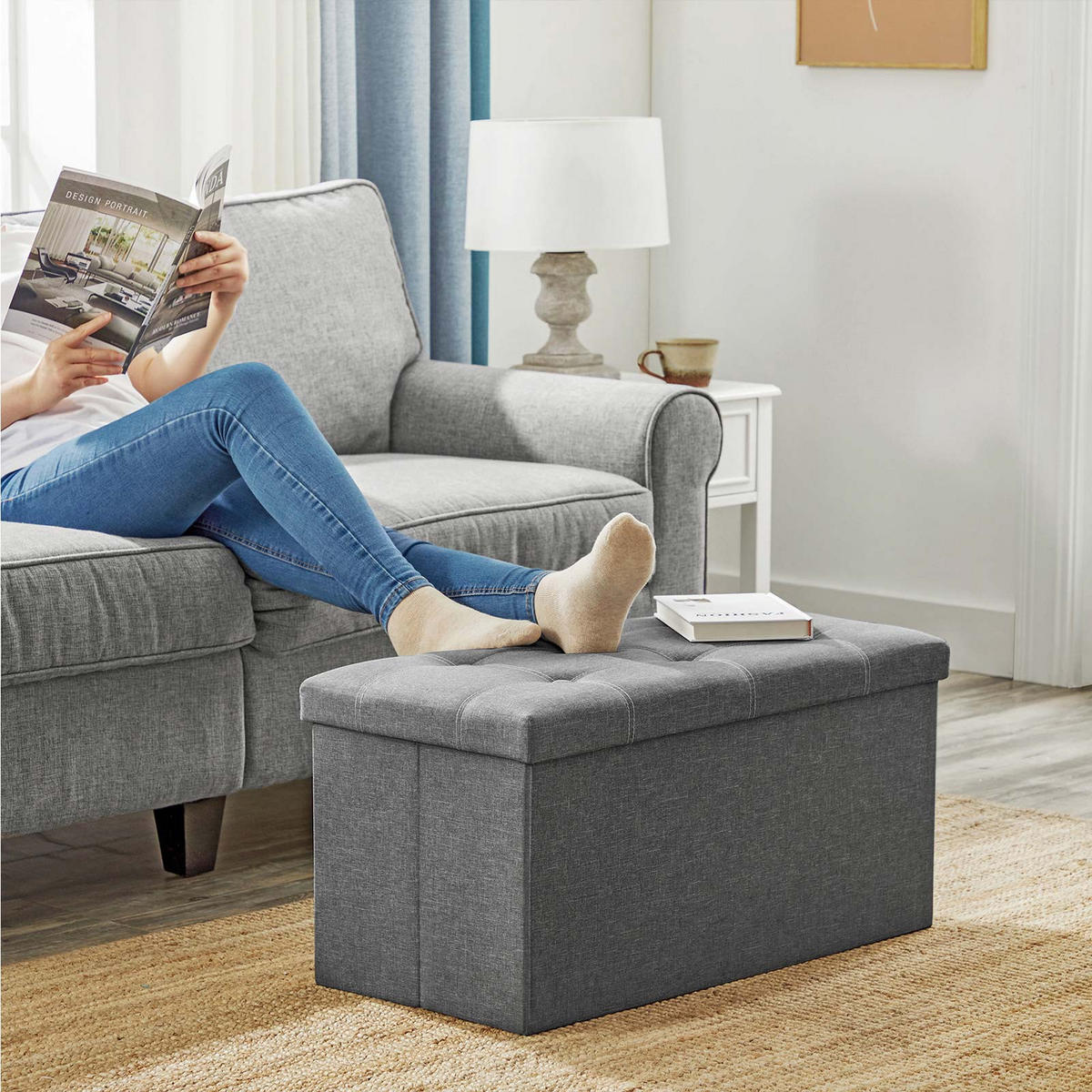 SITZBANK - Grau, Holzwerkstoff (38/38/76cm) - Hansiro