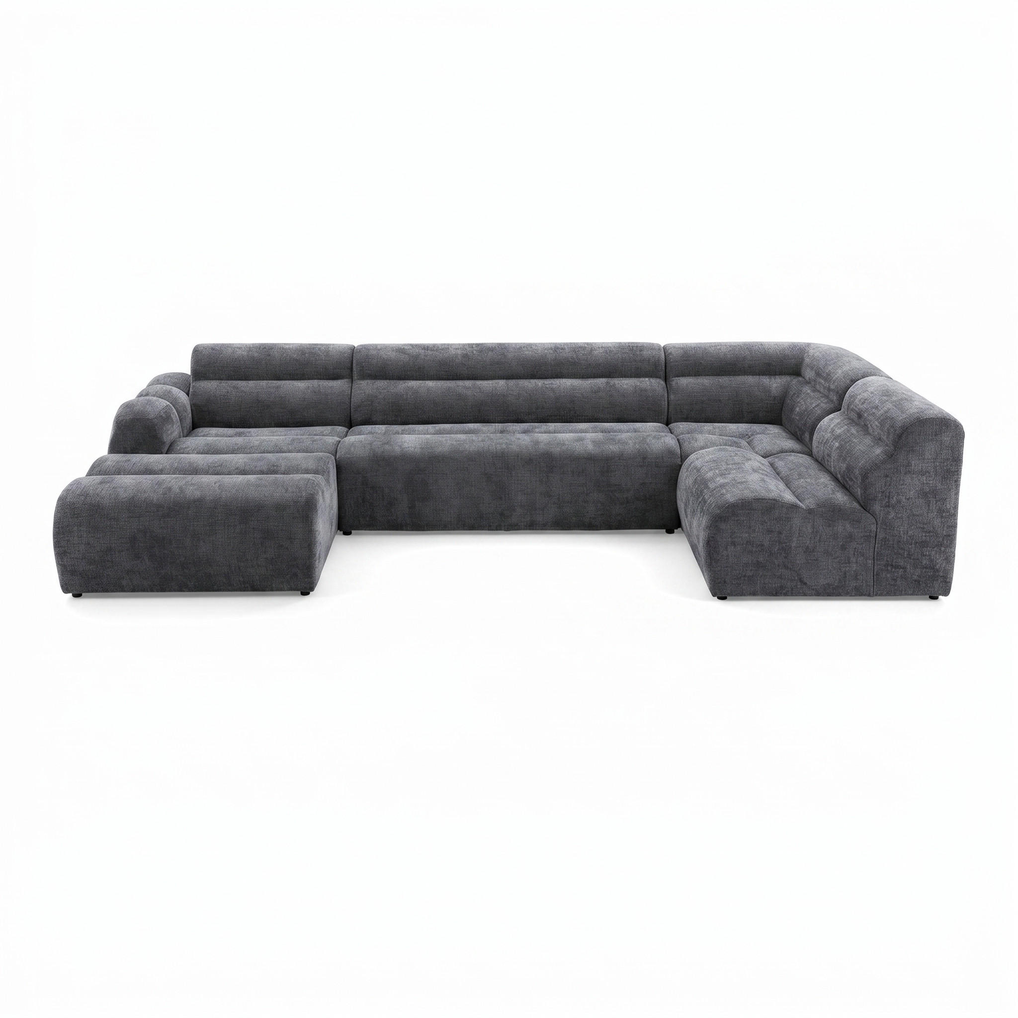 6-SITZER modulares Wohnlandschaft U XXL VEER SET 5 Rechts, 368 x 175 cm, Chenille Webstoff Dunkelgrau - Dunkelgrau/Schwarz, Holz/Kunststoff (175/75/368cm) - Muffo