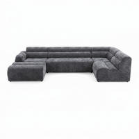 6-SITZER modulares Wohnlandschaft U XXL VEER SET 5 Rechts, 368 x 175 cm, Chenille Webstoff Dunkelgrau - Dunkelgrau/Schwarz, Holz/Kunststoff (175/75/368cm) - Muffo