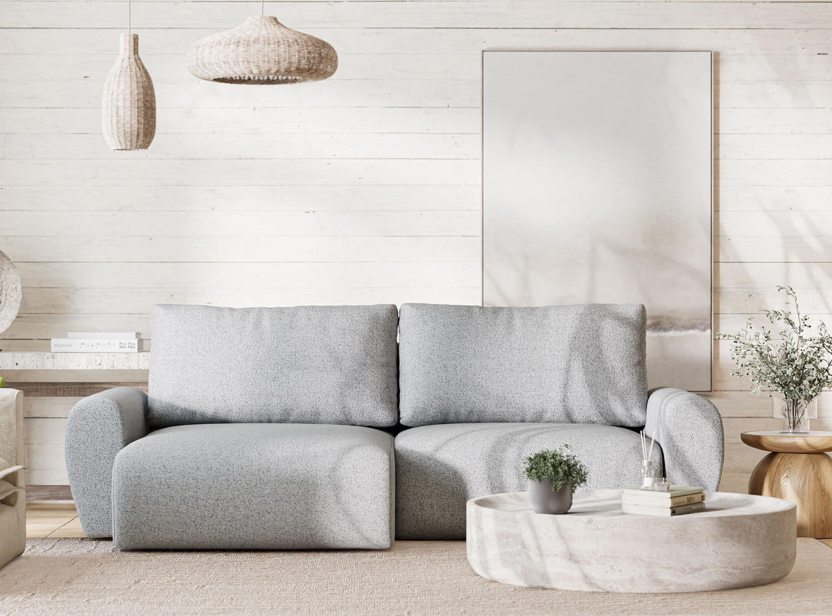 ECKSOFA MIT SCHLAFFUNKTION Numba Hellgrau Webstoff - Hellgrau/Schwarz, Holz/Holzwerkstoff (253/153cm) - Maison de Reve