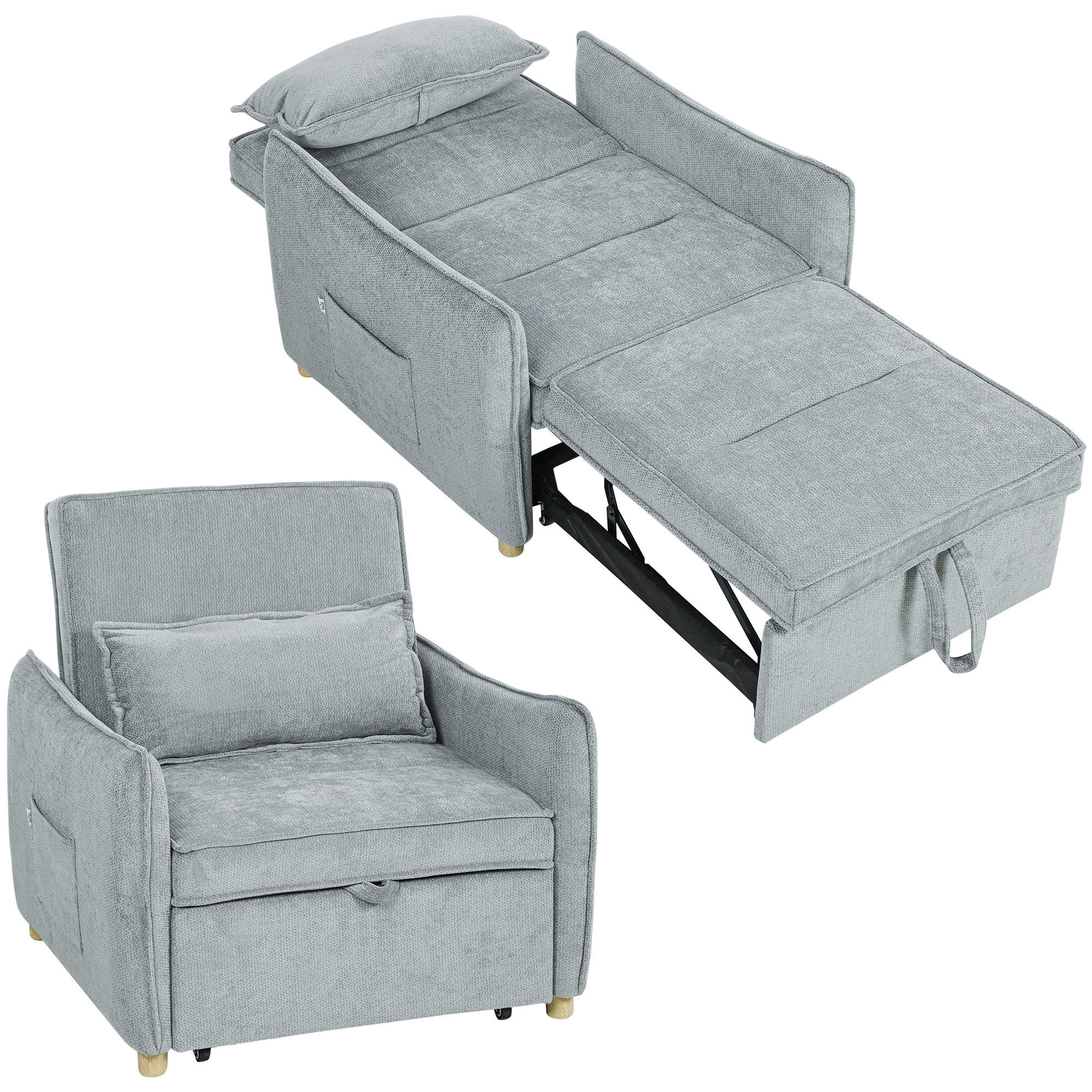 SCHLAFSESSEL DE-14630 3-in-1 Klick-Klack, breite Sitzfläche Grau - Grau, Textil (84/87/88cm) - ComfortXL