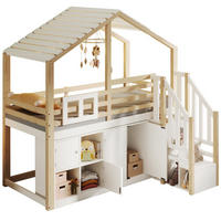 HOCHBETT 90/200 cm in Weiß/Natur – mit Stauraumtreppe und Rausfallschutz - Weiß, Holz (90/200cm) - BEAOK