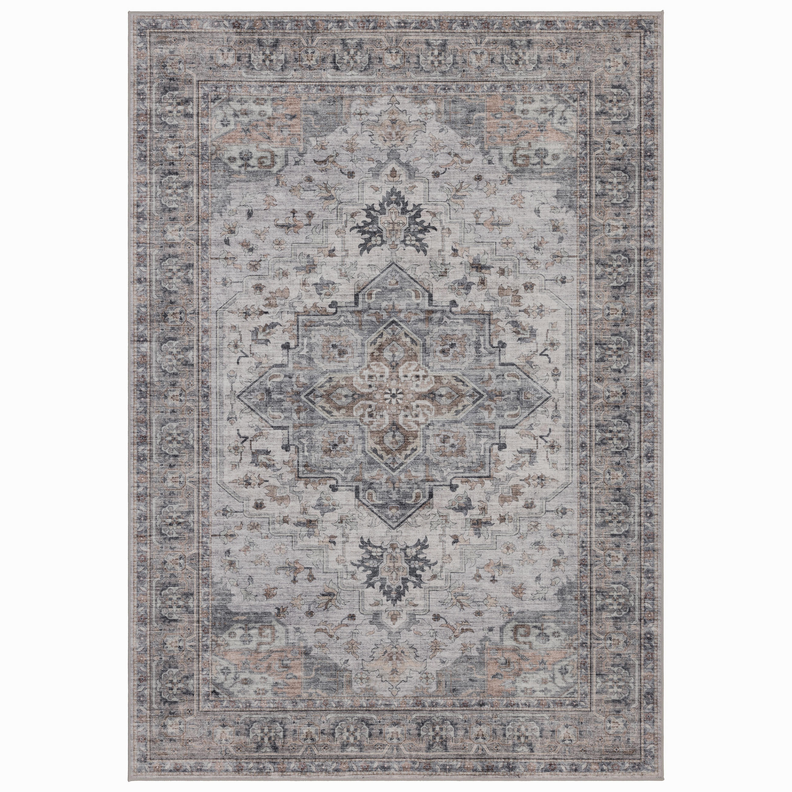 TEPPICH Kurzflor, waschbar, mit Medaillon, VERNANTE in Beige-Grau, 120 x 170 cm - Beige, Textil (120/170cm) - KADIMA DESIGN