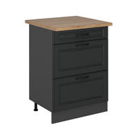 KÜCHENUNTERSCHRANK R-Line Anthrazit Landhaus 60 cm mit Schubladen, AP Eiche - Anthrazit, Holzwerkstoff (60/81.6/60cm) - Vicco