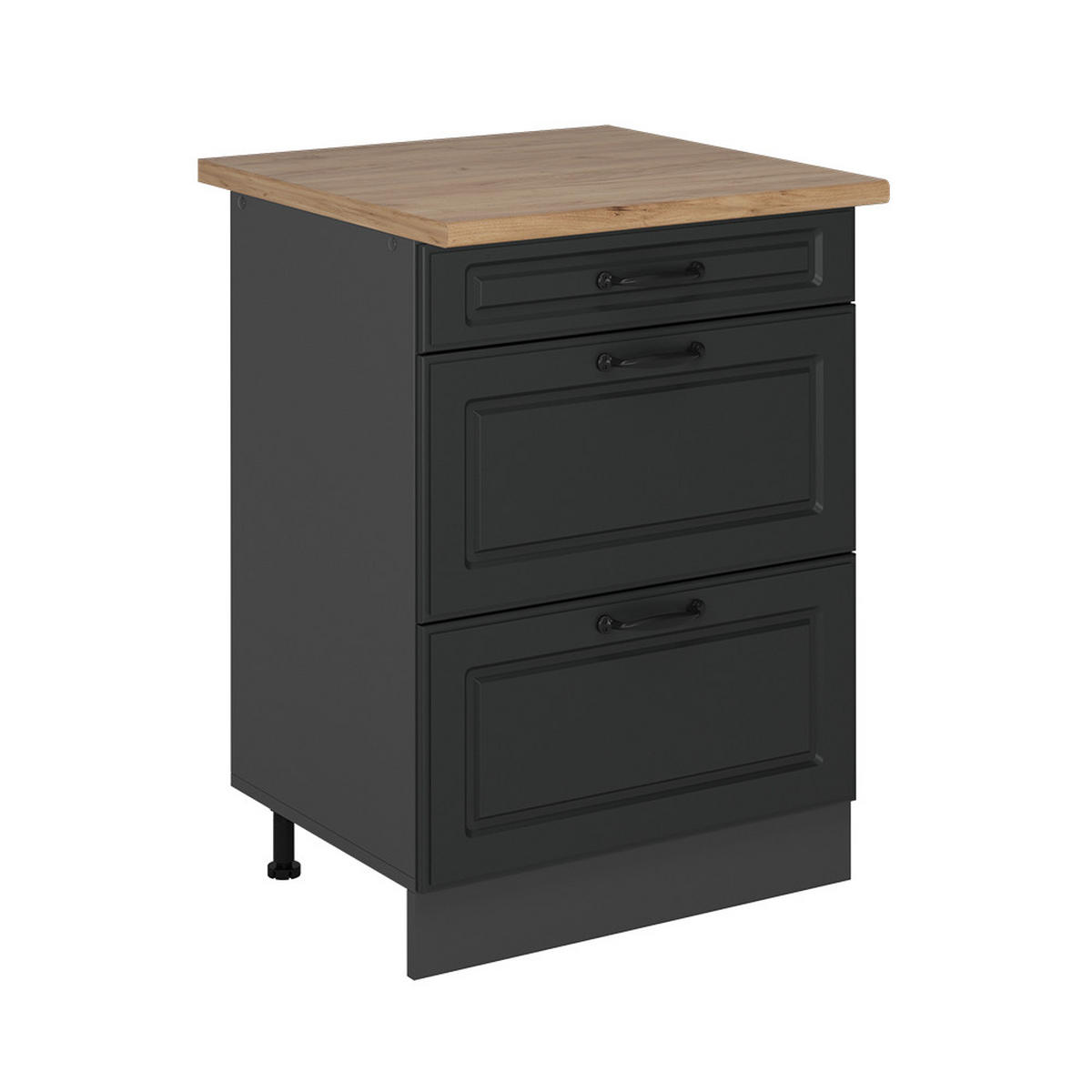 KÜCHENUNTERSCHRANK R-Line Anthrazit Landhaus 60 cm mit Schubladen, AP Eiche - Anthrazit, Holzwerkstoff (60/81.6/60cm) - Vicco