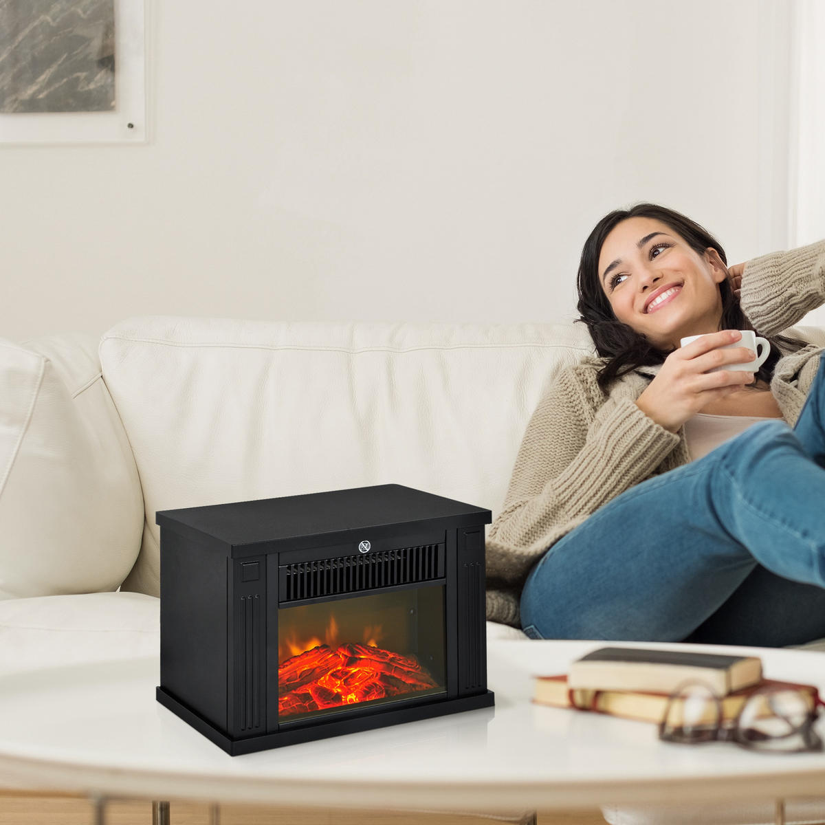 ELEKTROKAMIN DE-16997 600-1200 W mit Thermostat Schwarz - Schwarz, Kunststoff (34/25/17cm) - ComfortXL