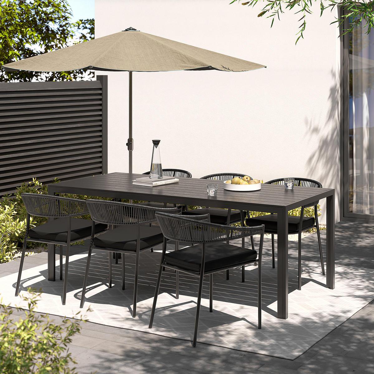 GARTENTISCH - Stahl / Polywood - Schwarz, Holzwerkstoff/Metall (90/200/74cm) - home24