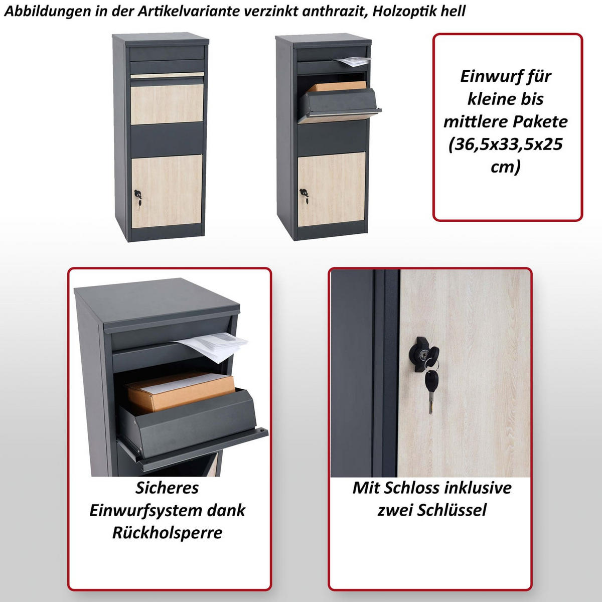 PAKETKASTEN GRÖßE L rechteckig Anthrazit, Braun - Anthrazit/Braun, Metall (41/102/38cm) - MCW