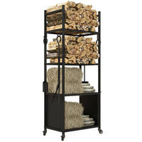 KAMINHOLZREGAL bis 60 kg - Schwarz, Metall (30/118/45cm) - Outsunny