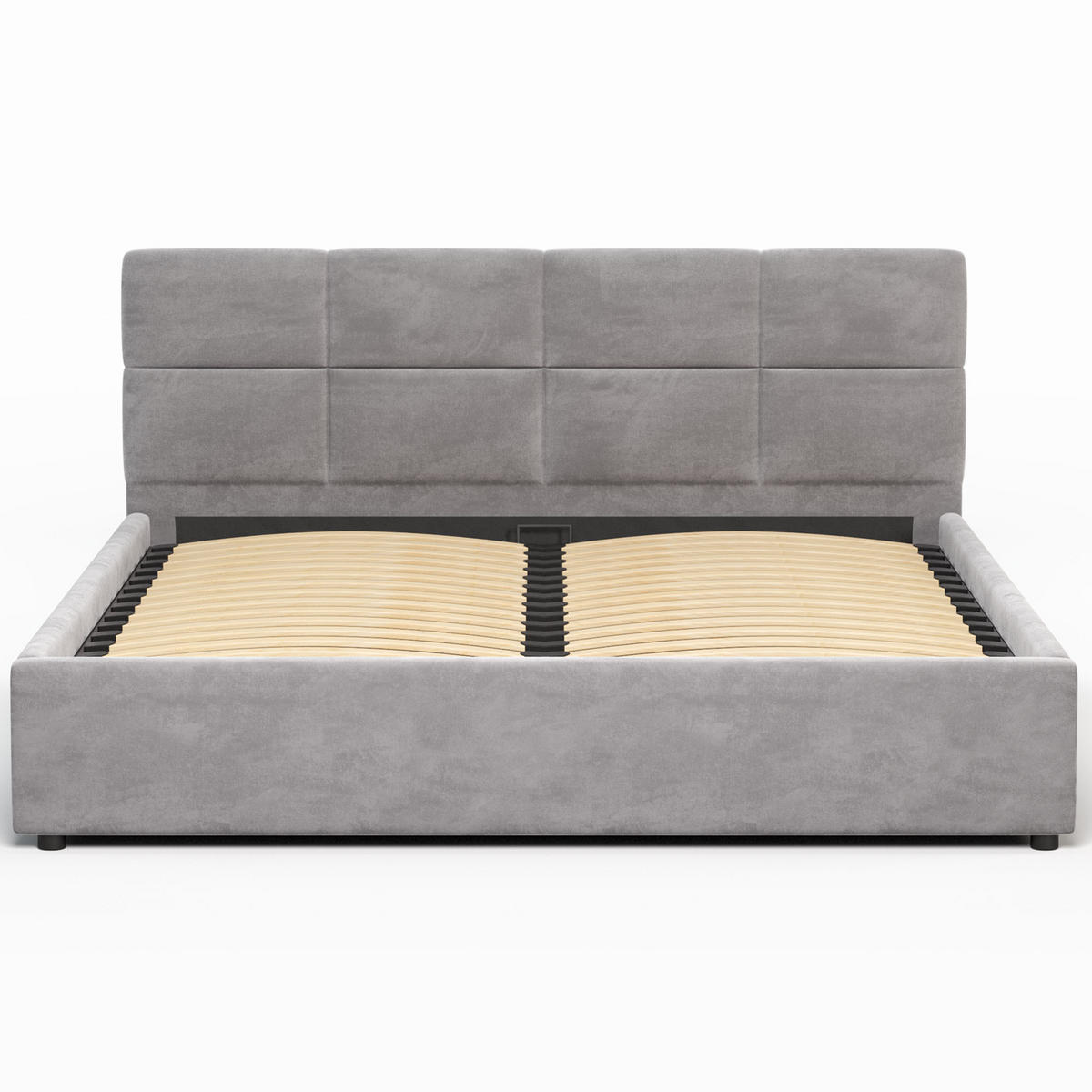 POLSTERBETT 140×200 cm mit Bettlkasten und Lattenrost Mika HLR-22 Grau Velours - Grau, Holz/Textil (140/200cm) - Jana