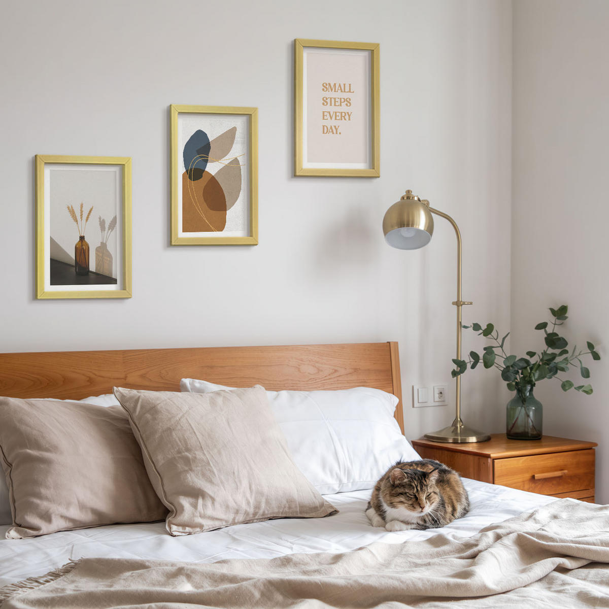 WANDBILDER 3er Set - 20x30 cm Goldrahmen - Set abstrakter Formen - Goldfarben, Kunststoff (20/30cm) - ArtPrintCave