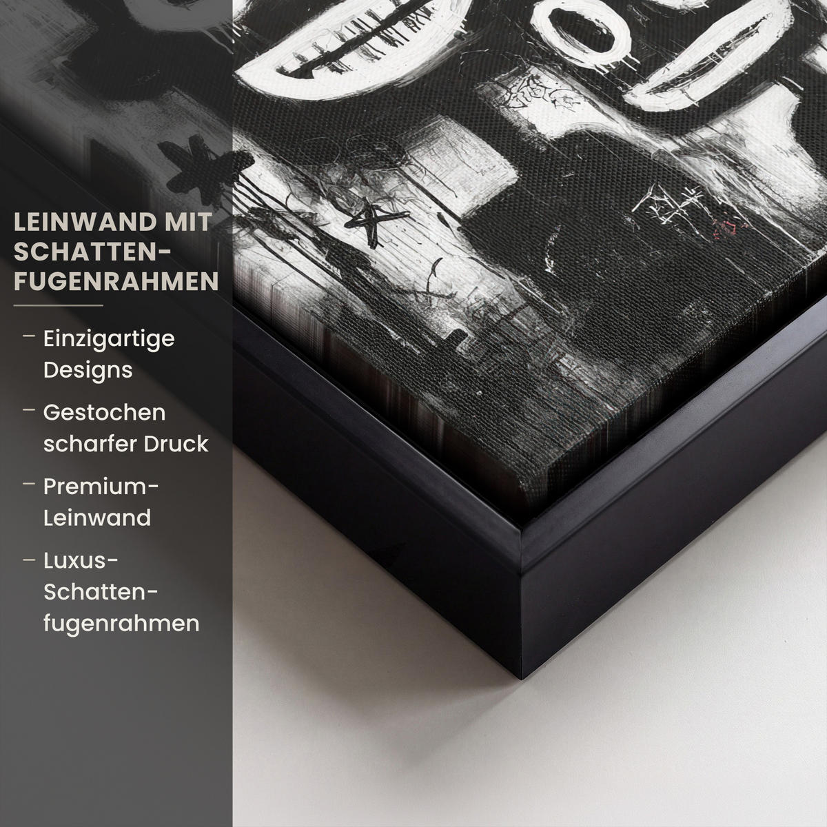 LEINWAND Bilder mit Rahmen - Malerei - Figuren - Schwarz - Abstrakt - 20x20 - Schwarz, Textil (20/20cm) - MuchoWow