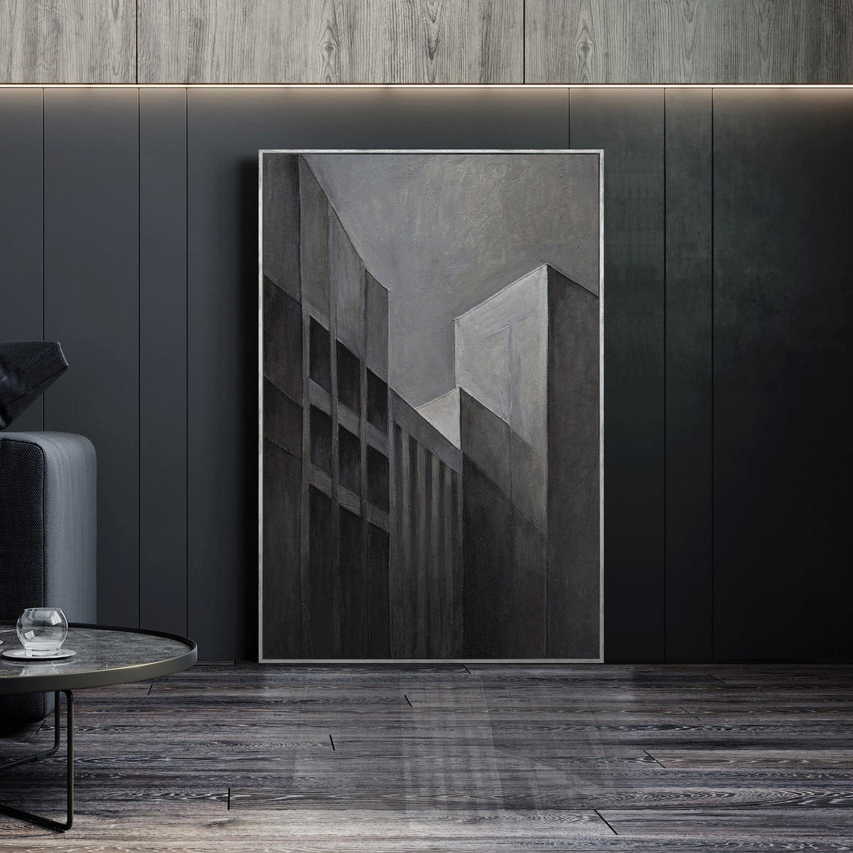 GEMÄLDE Stadtkonturen Schattenfugenrahmen Schwarz 120x80 cm - Schwarz, Holz (120/80cm) - YS-art gallery