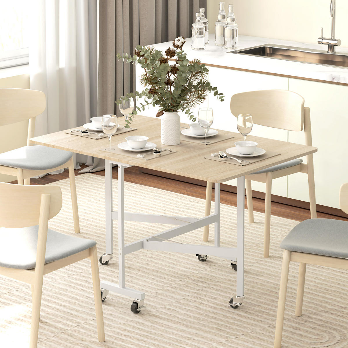KLAPPTISCH Spanplatte, Stahl Eiche - Eichefarben/Weiß, Holzwerkstoff/Metall (120/80/73cm) - HOMCOM