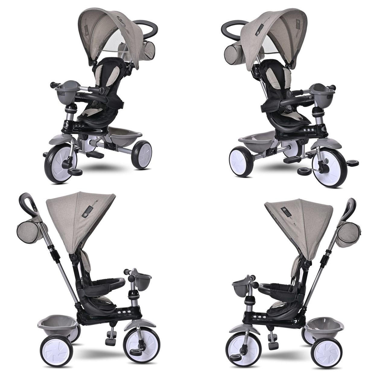DREIRAD One 3 in 1 hellgrau EVA-Reifen Schiebestange Anti-Rutsch Pedale umbaubar - Hellgrau, Metall (70/50/96cm) - Lorelli