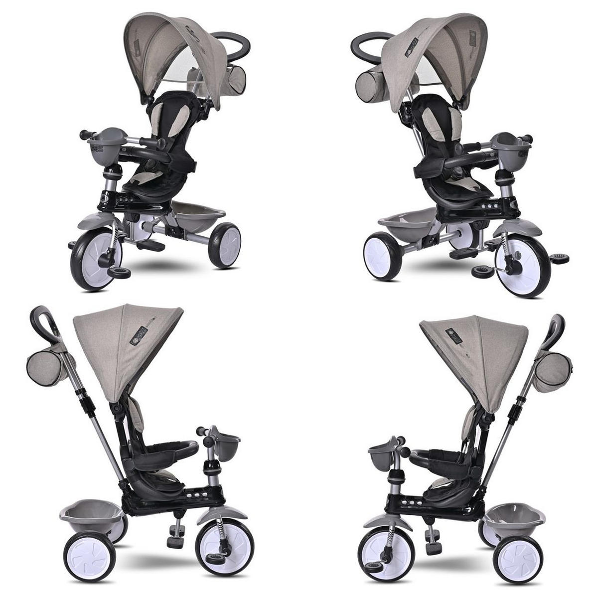 DREIRAD One 3 in 1 hellgrau EVA-Reifen Schiebestange Anti-Rutsch Pedale umbaubar - Hellgrau, Metall (70/50/96cm) - Lorelli