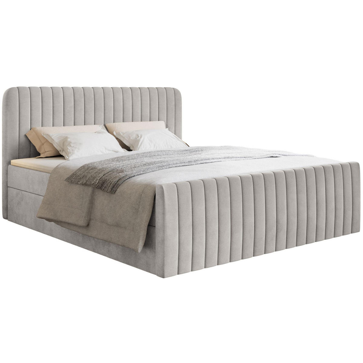BOXBETT Saliano mit Topper und Samtbezug Greige, 180x200 cm - Taupe, Kunststoff/Textil (180/200cm) - Selsey