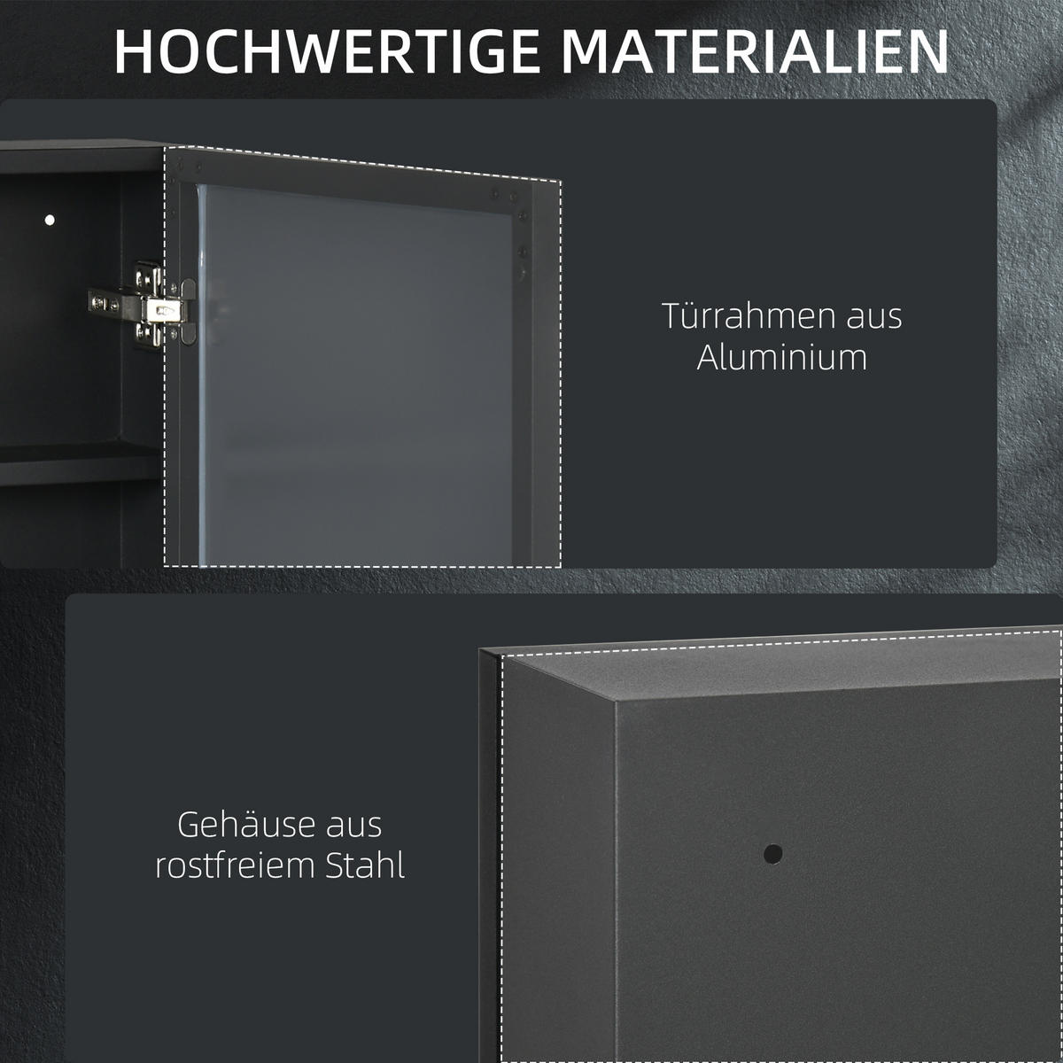 SPIEGELSCHRANK mit 3 Etagen, für Schlafzimmer, Schwarz, 40 x 12 x 60 cm - Schwarz, Glas (12/60/40cm) - Kleankin