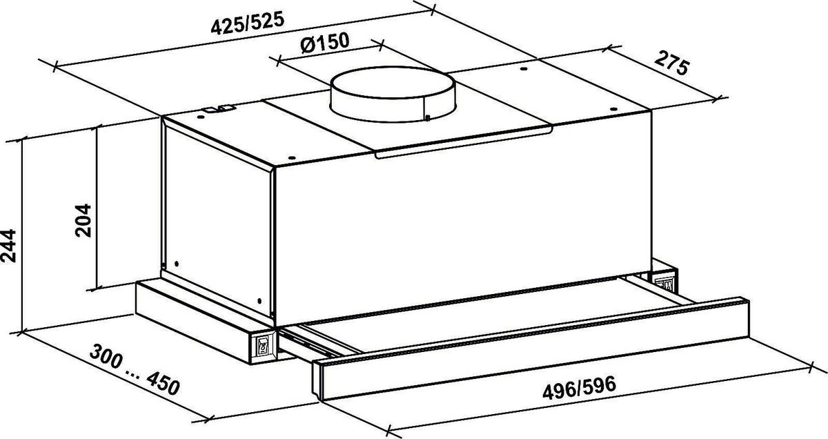 DUNSTABZUGSHAUBE GCH B 135 IS + umluftset, 60 cm Edelstahl - Silberfarben, Metall (60/24.3/30cm) - Gurari