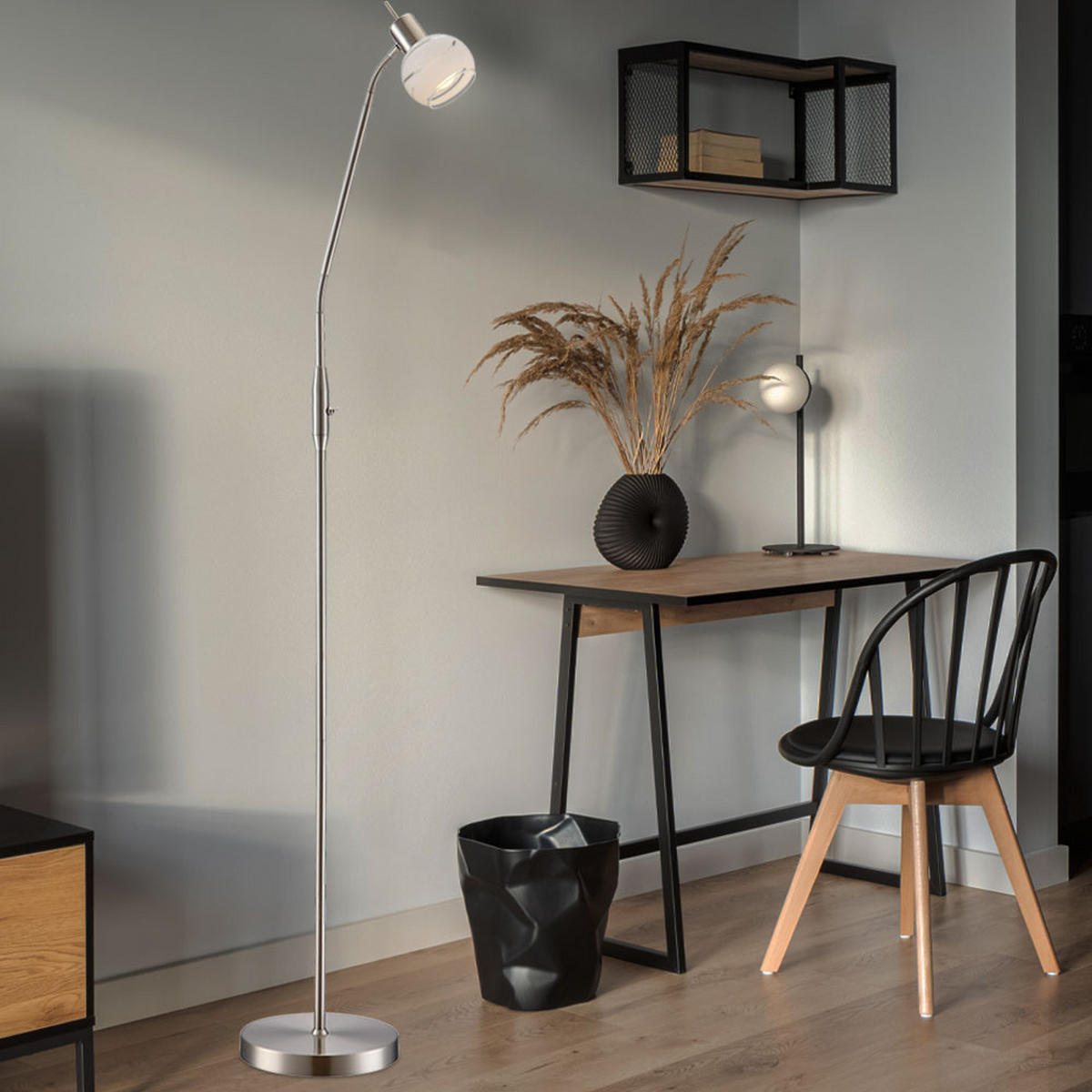 LED STEHLEUCHTE ELLIOTT Silber Metall Glas - Silberfarben, Glas (49/49/145cm) - Globo Lighting