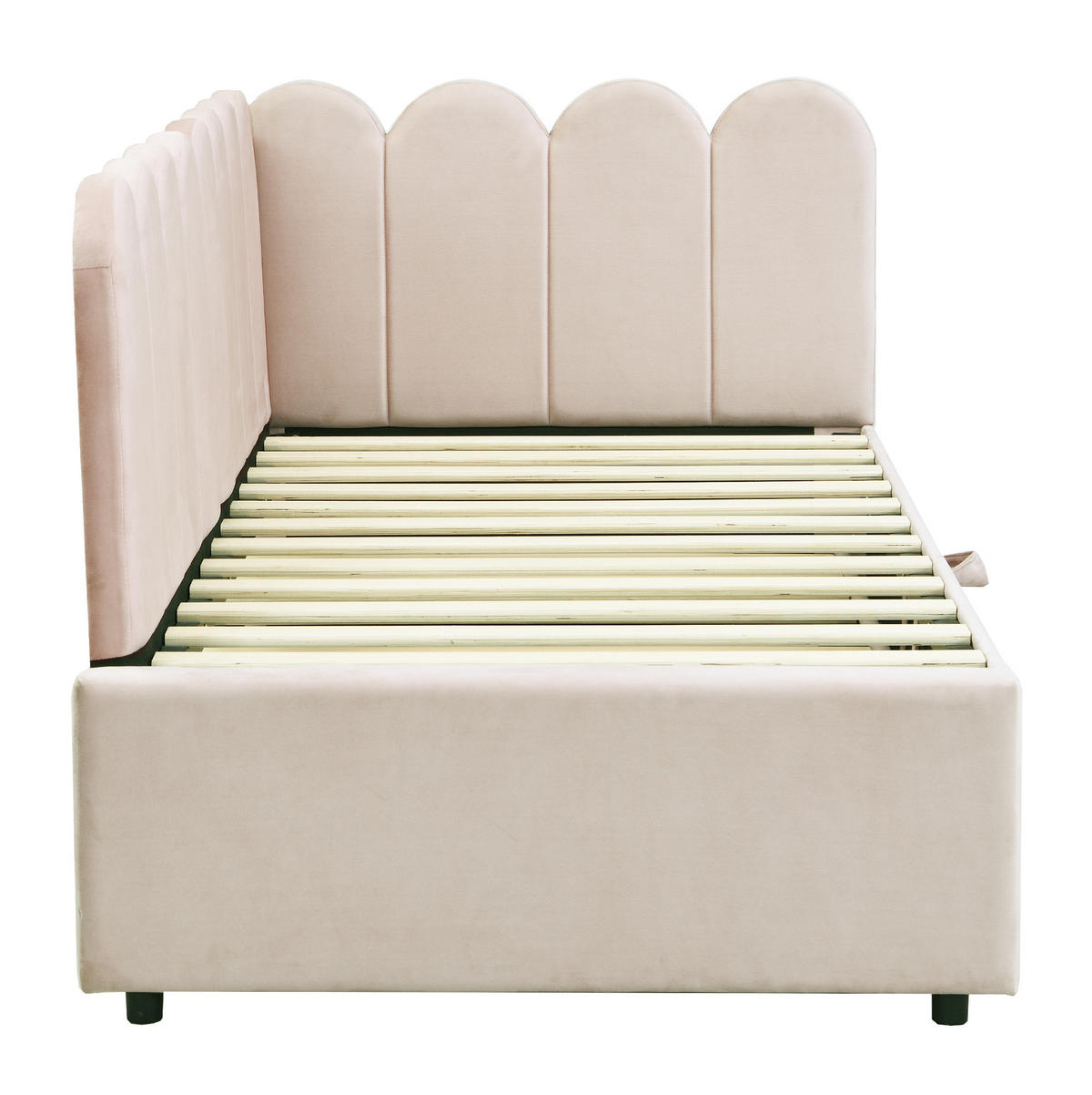 POLSTERBETT 90/180×200 cm in Beige mit Samtbezug und L-Form - Beige, Textil (180/200cm) - Flora Grace
