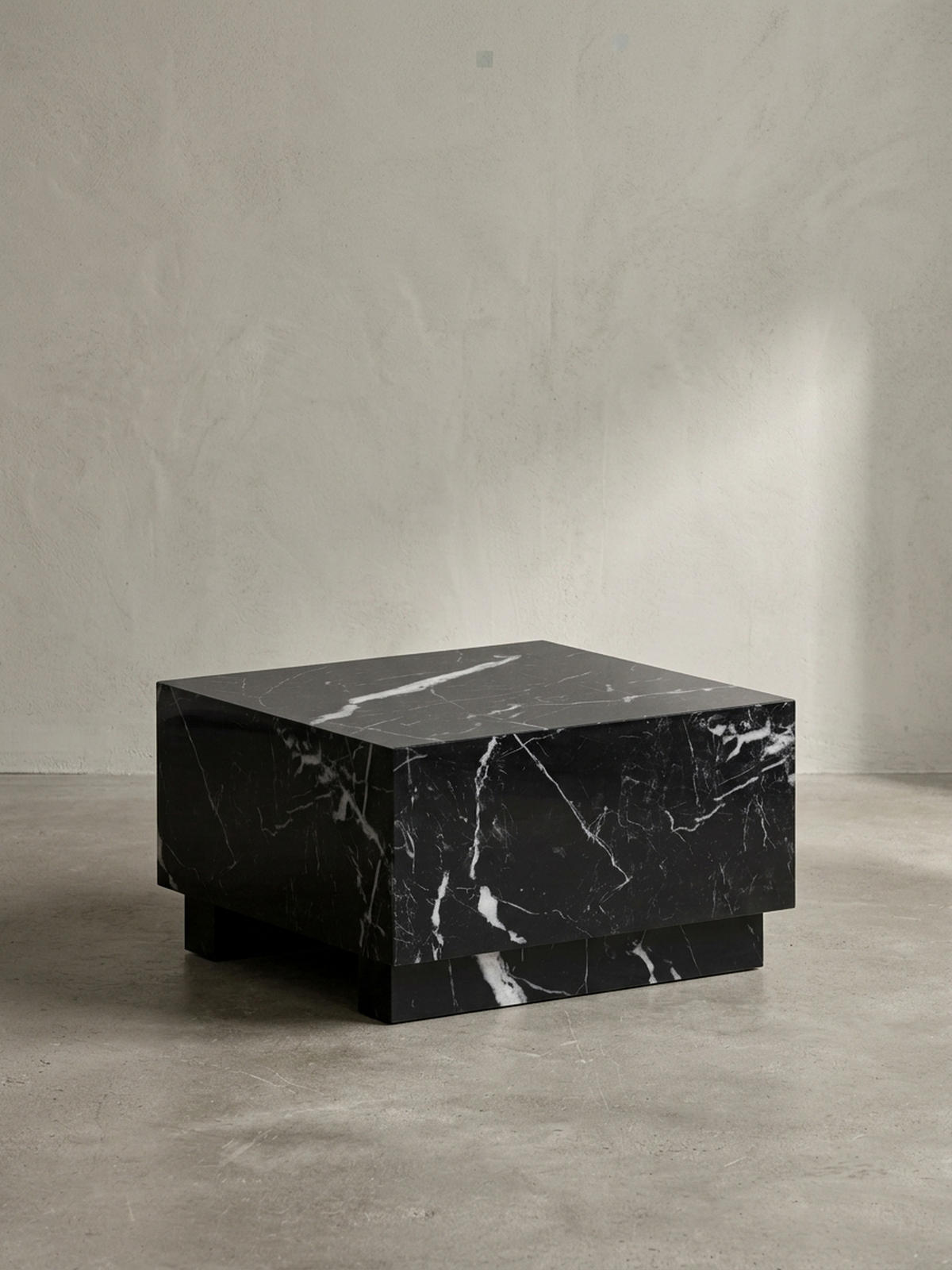 COUCHTISCH MONOBLOC in Hochglanz mit Marmor Optik, Quadratisch, Würfel-Form, Schwarz 60x60x35 cm - Schwarz, Holzwerkstoff (60/60/35cm) - KADIMA DESIGN