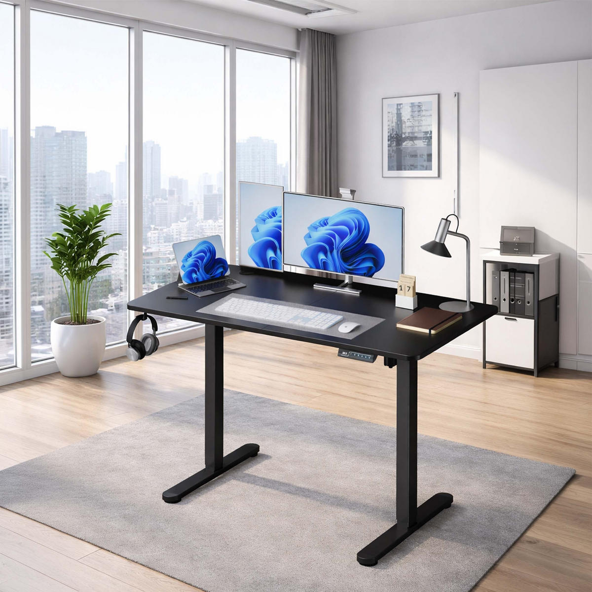 SCHREIBTISCH Schwarz elektrisch höhenverstellbar - Schwarz, Holzwerkstoff/Kunststoff (60/140/120cm) - Relaxdays