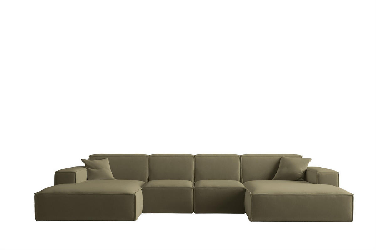 WOHNLANDSCHAFT Celes Premium Xs Opera - Olivgrün, Holzwerkstoff/Textil (342/73/165cm) - Fun Möbel