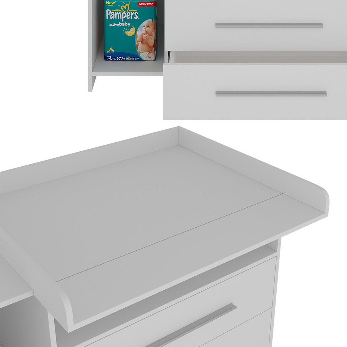 WICKELKOMMODE Paula Weiß 110 x 93.5 cm mit Wickelaufsatz - Weiß, Holzwerkstoff (110/93.5/53cm) - Vicco