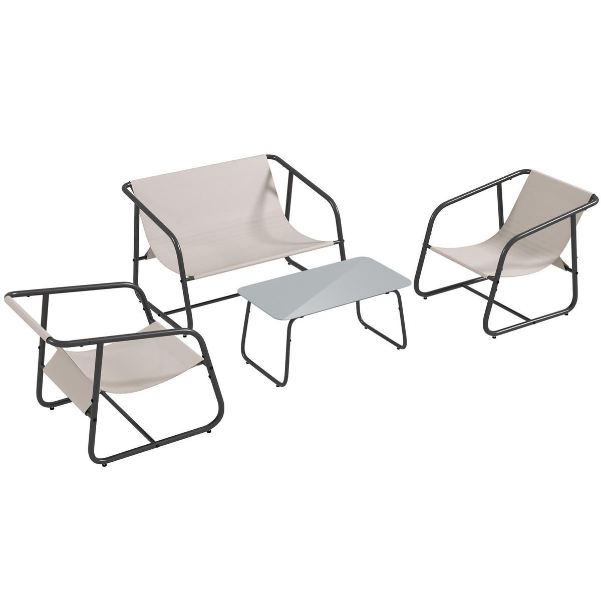GARTENMÖBEL Set, Stahl, Mesh, Cremeweiß - Creme, Textil/Metall - Outsunny
