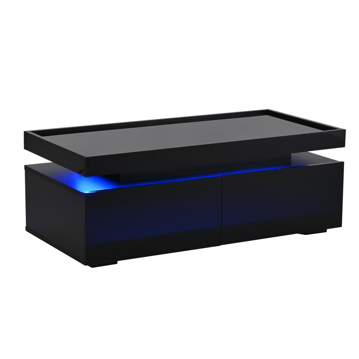 COUCHTISCH mit LED 95 x 45 x 35 cm Schwarz 2 Schubladen - Schwarz, Holzwerkstoff (95/45/35cm) - Meubliv