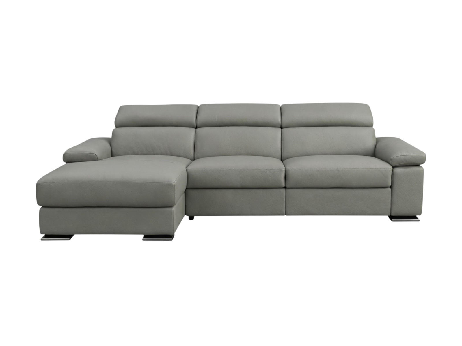ECKSOFA Plutone Echtleder Perlgrau - Hellgrau, Leder/Metall (286/165cm)