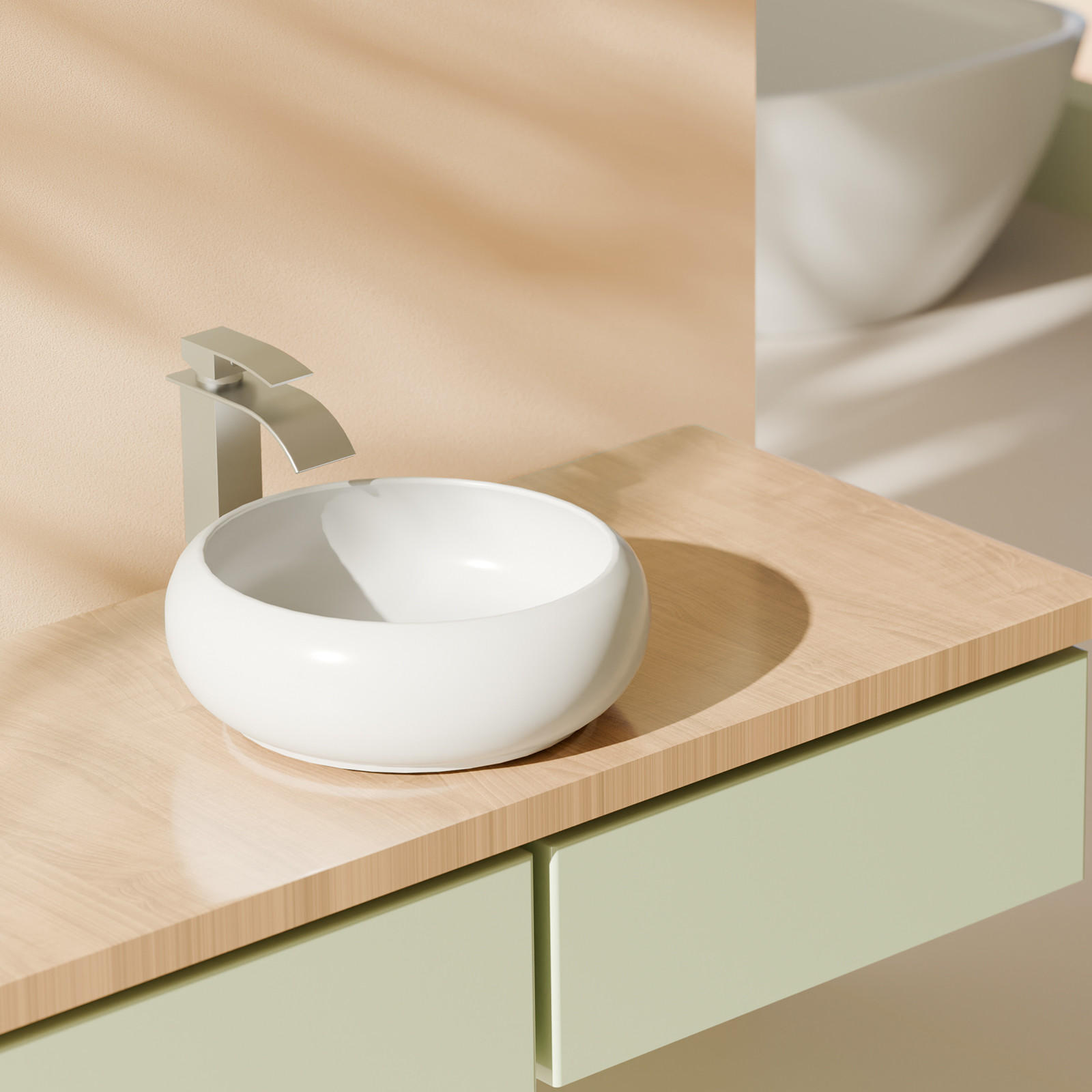 WASCHBECKEN Rund Gebogen Aufsatzmontage Weiß Ø36 / 12 cm - Weiß, Keramik (36/12/36cm) - EMKE