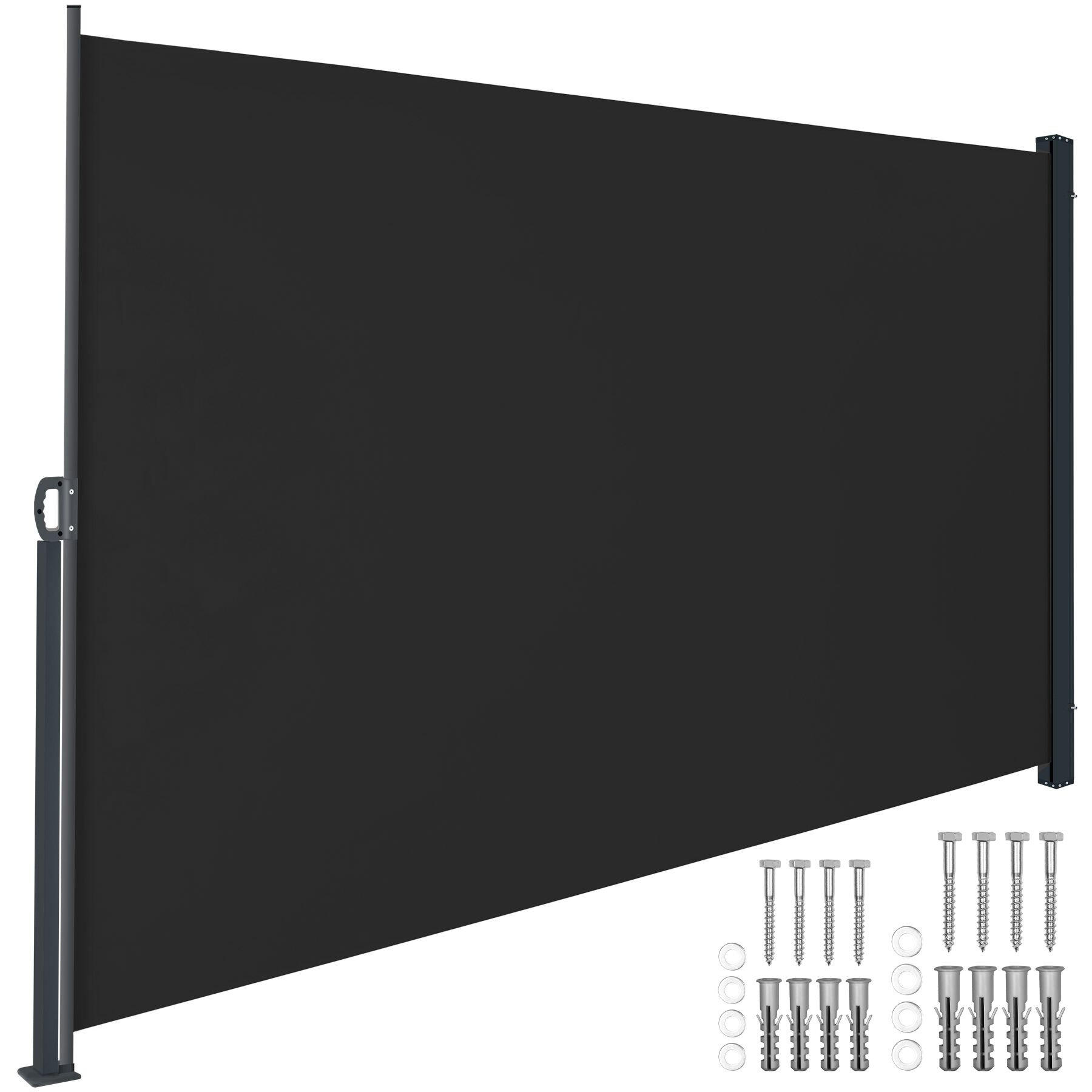 SEITENMARKISE , ausziehbar, mit Aufrollmechanismus, schwarz - Schwarz, Kunststoff (300/200/9cm) - tectake