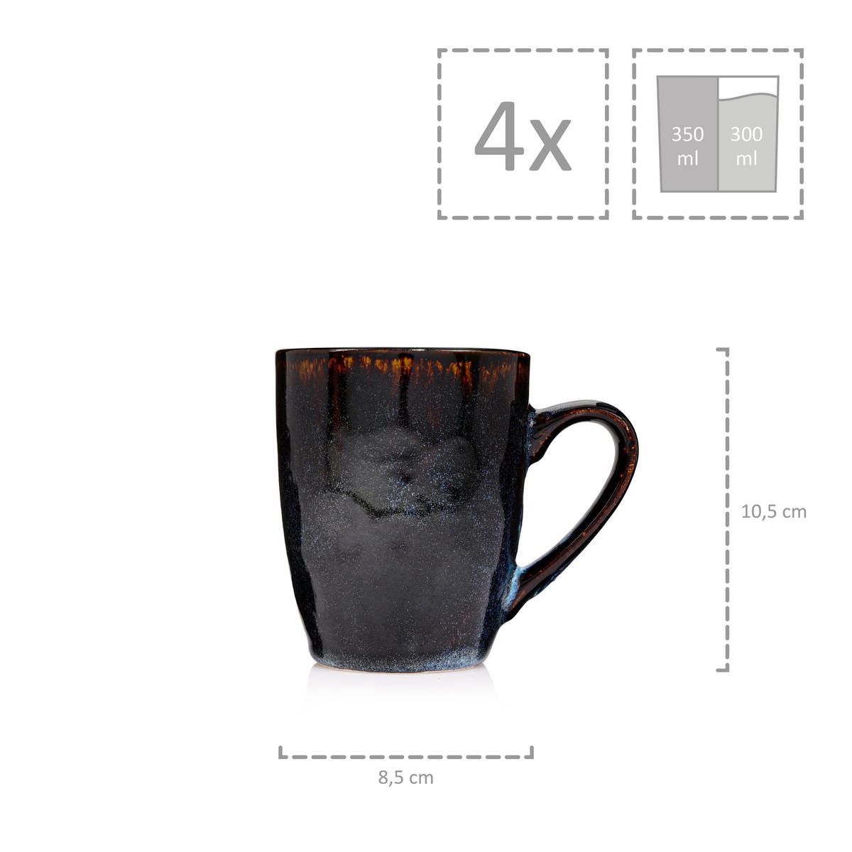 KAFFEEBECHER SET TOKIO - 4 teilig aus Steingut - Dunkelblau, Keramik (23/14/21cm) - Sänger