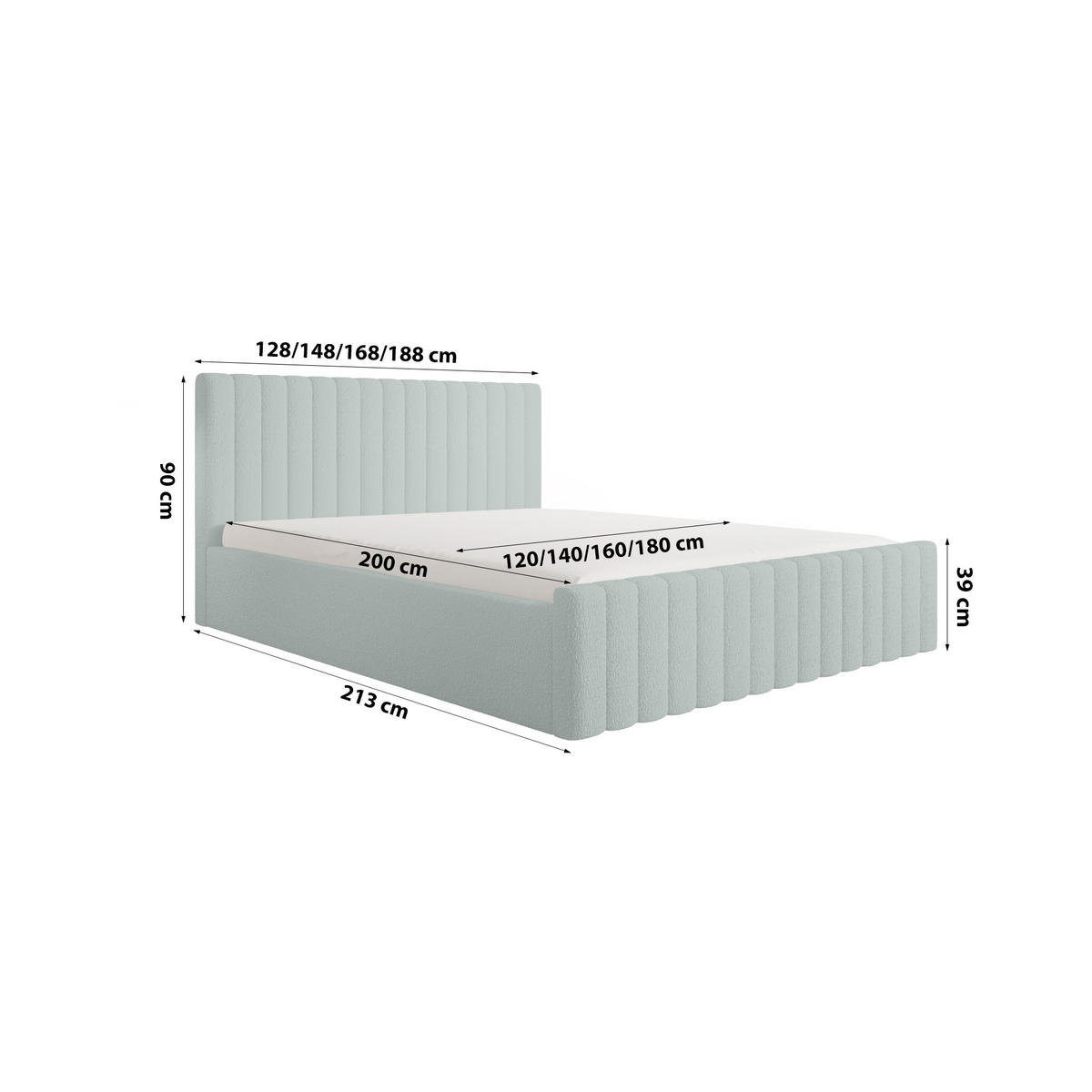POLSTERBETT Safi 140x200 Grün (Abriamo 10 – Bouclé) - Grün, Holz/Textil (140/200cm) - Fedve