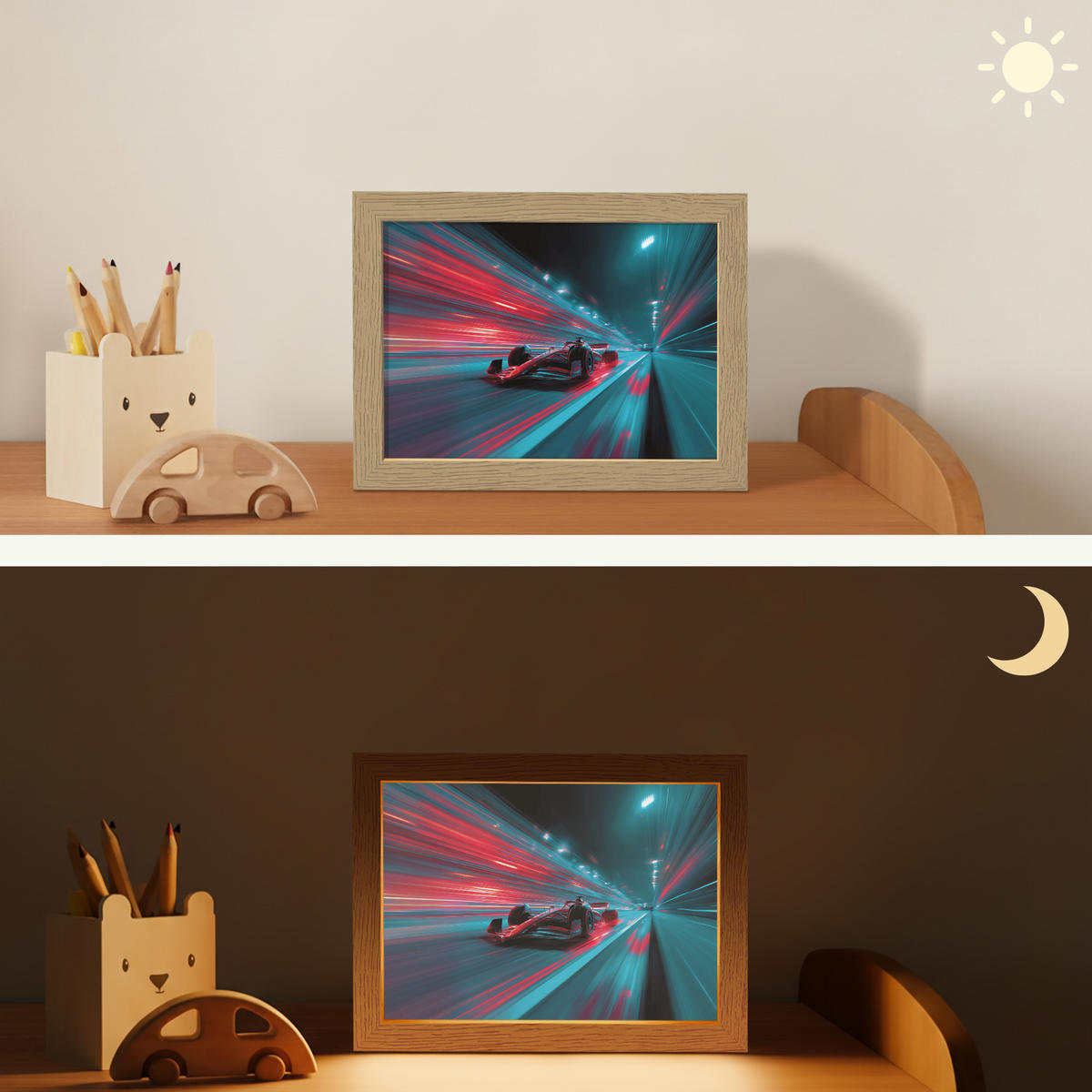 NACHTTISCHLAMPE Rennwagen - Rot - Geschwindigkeit 20x15 cm - Türkis, Holzwerkstoff (8/20/15cm)