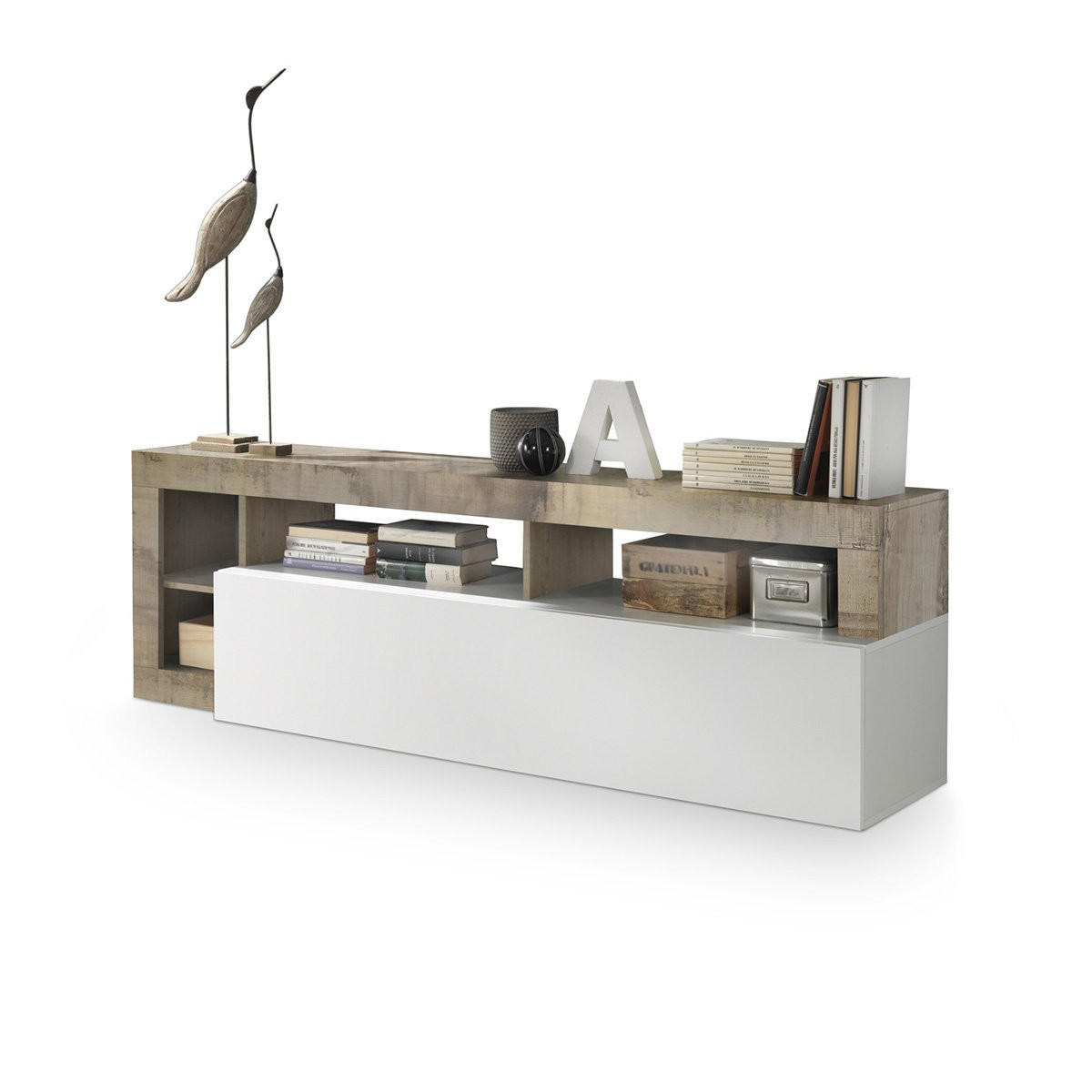 TV-MÖBEL 1 Klappe L184 cm - Frankfurt - Weiß, Holz/Holzwerkstoff (42/58/184cm) - Calicosy